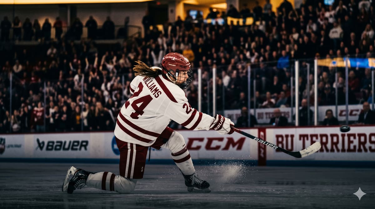 Women's hockey players accelerating through open ice during a game