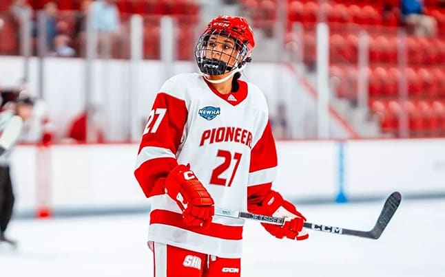NCAA Pioneer player on ice